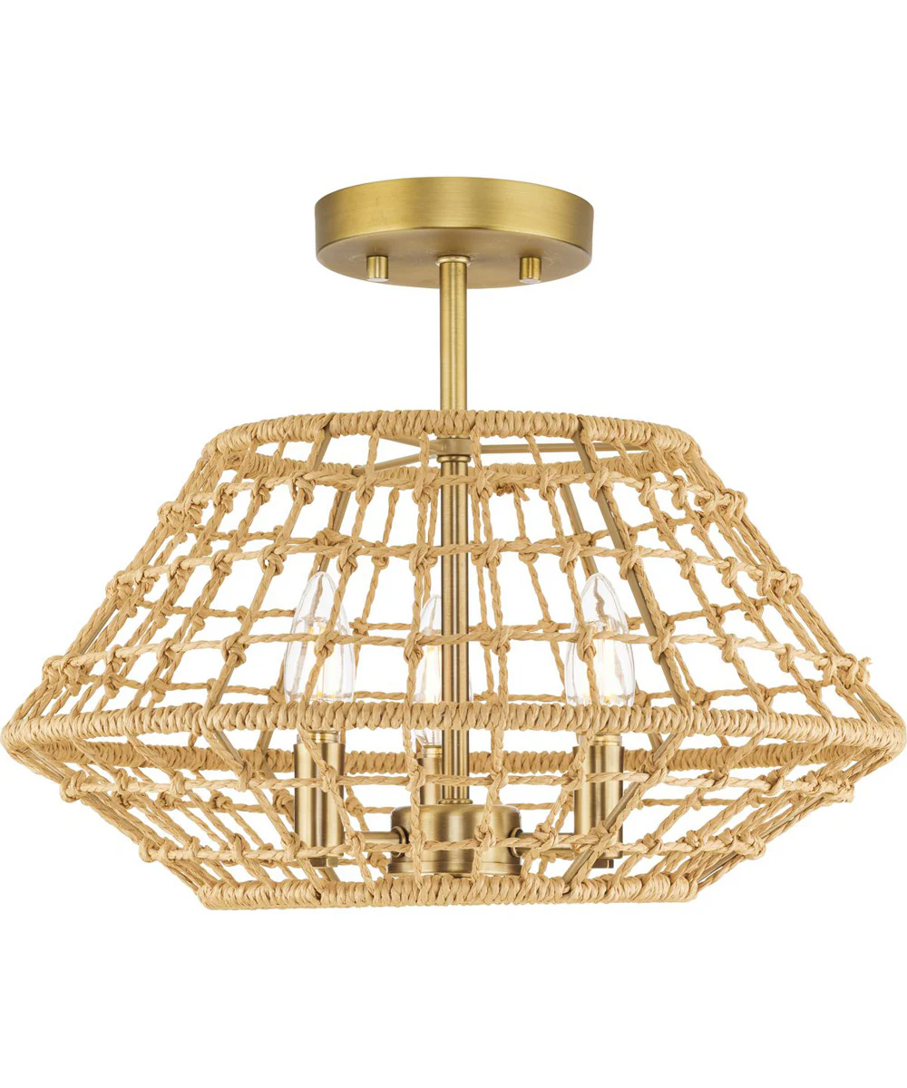 Laila 16 in. 3-Light Semi-Flush Convertible with Woven Jute Accents Vintage Brass - Image 6