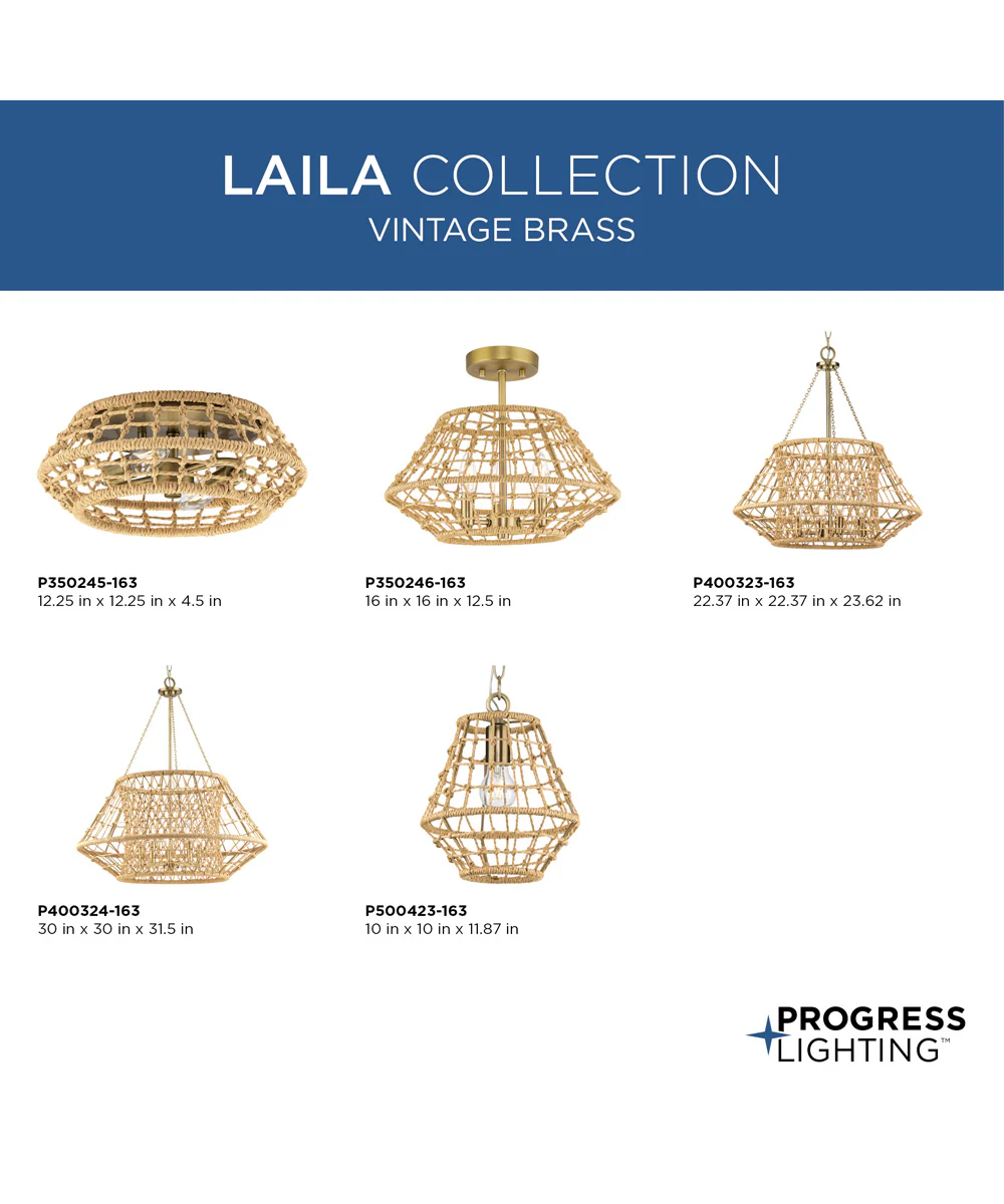 Laila 16 in. 3-Light Semi-Flush Convertible with Woven Jute Accents Vintage Brass - Image 9