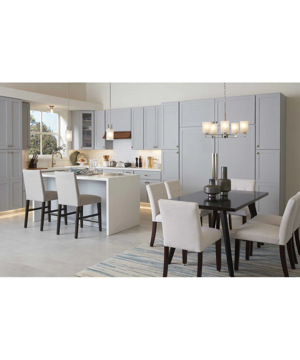 League 5-Light Etched Glass Modern Farmhouse Chandelier Light Brushed Nickel - Image 2