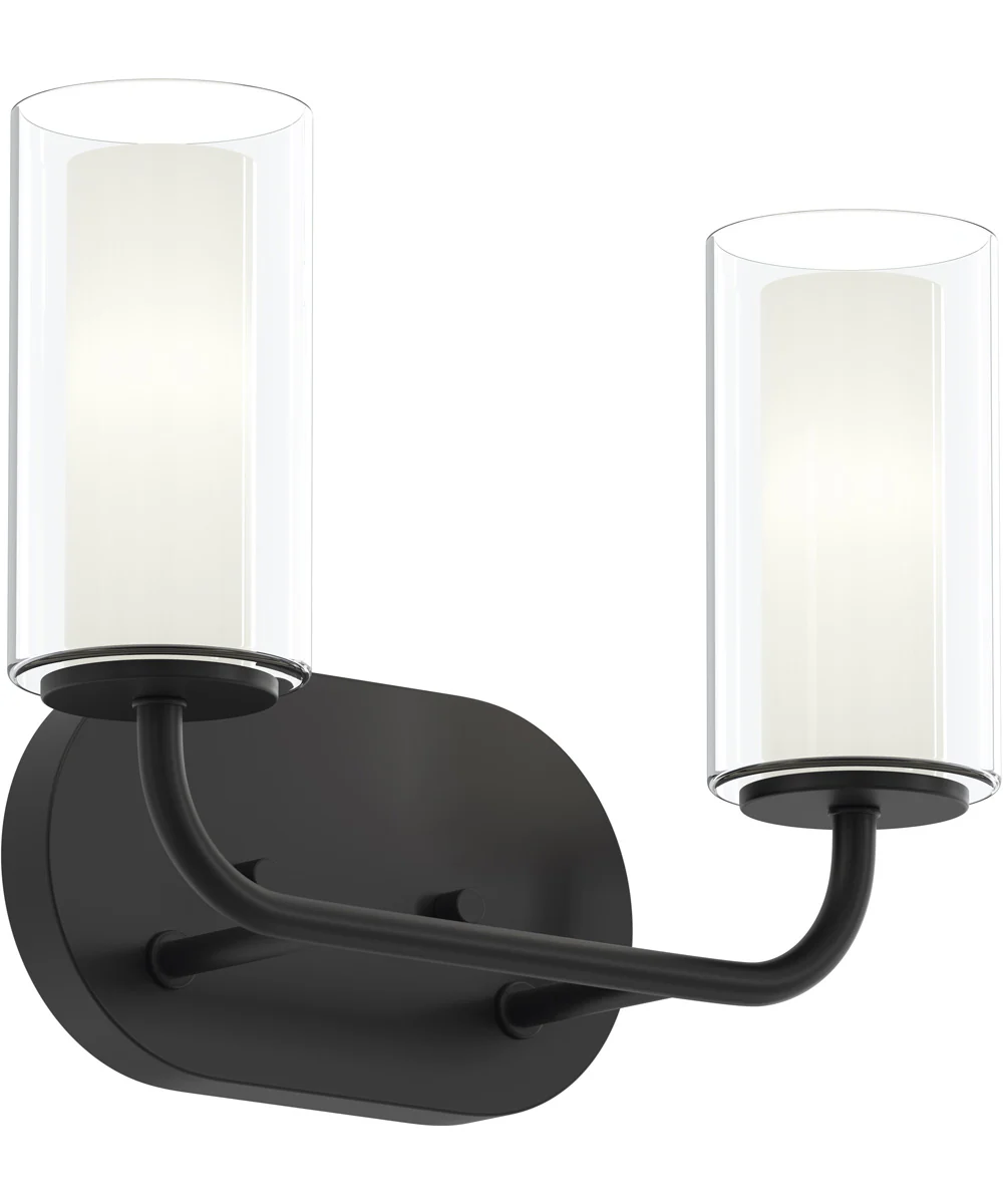 Mack 2-Light Vanity Light with Layered Glass Shades Matte Black