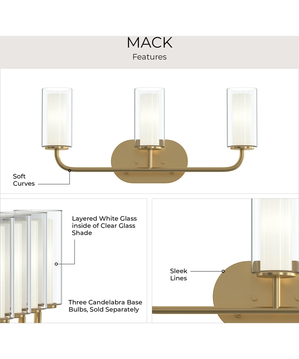 Mack 3-Light Vanity Light with Layered Glass Shades Brushed Gold - Image 7