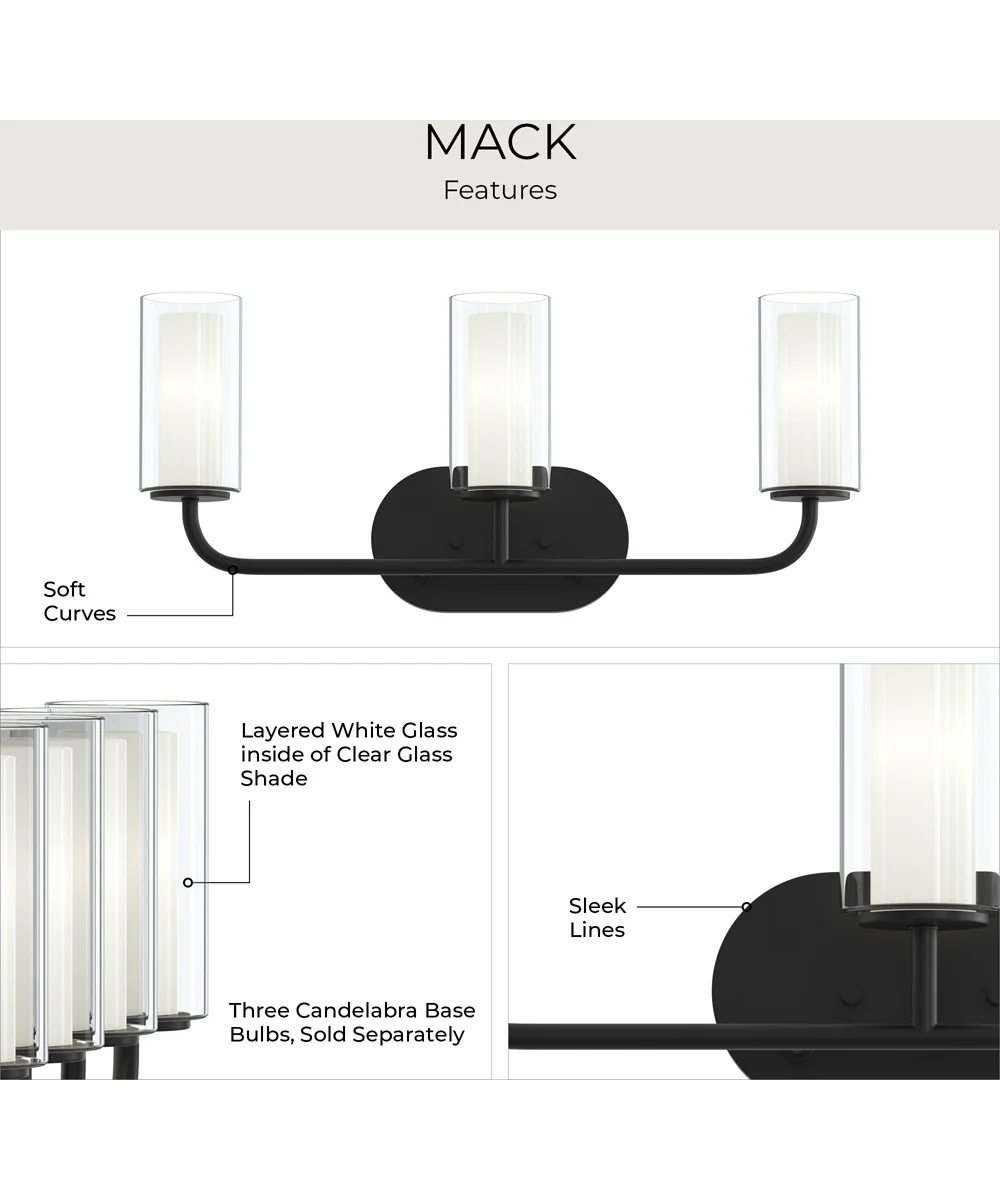 Mack 3-Light Vanity Light with Layered Glass Shades Matte Black - Image 7