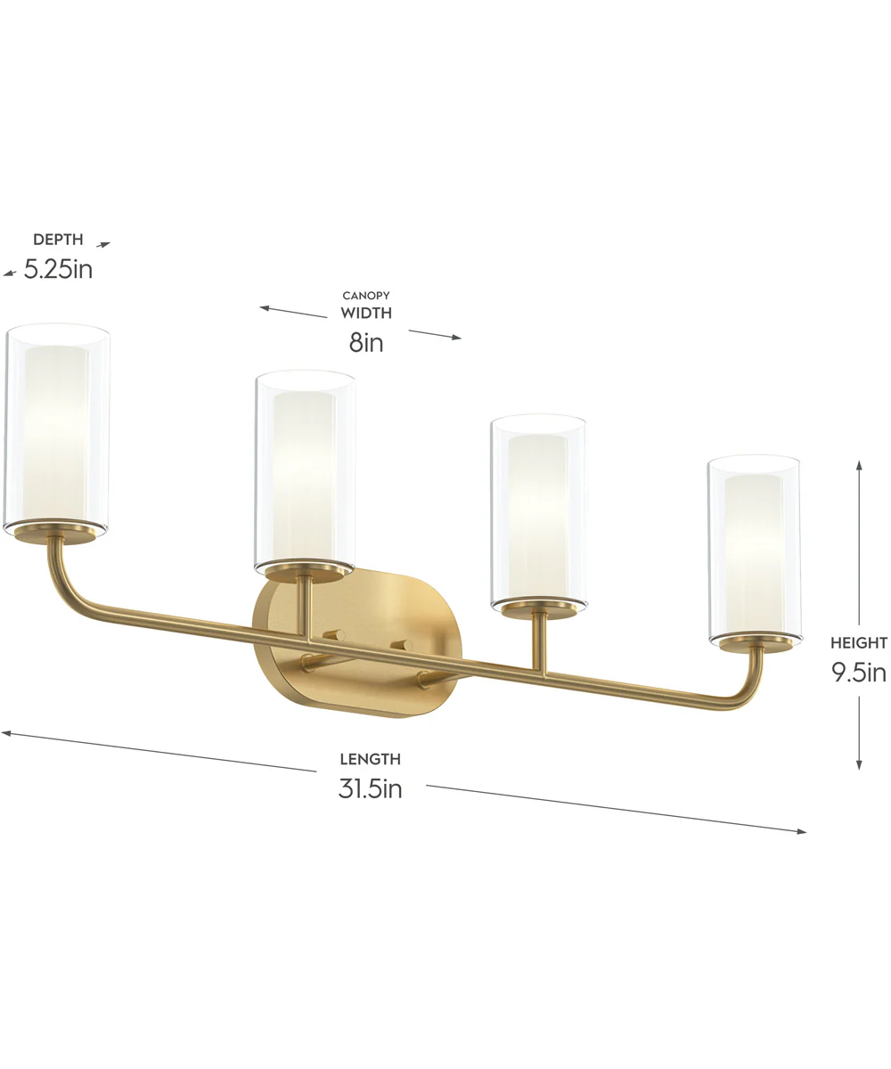 Mack 4-Light Vanity Light with Layered Glass Shades Brushed Gold - Image 4