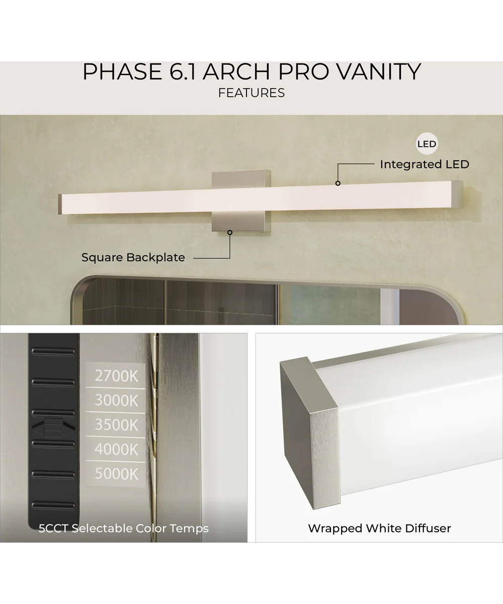 Phase 6.1 36 in. 5CCT Integrated LED Linear Vanity Light Brushed Nickel - Image 11