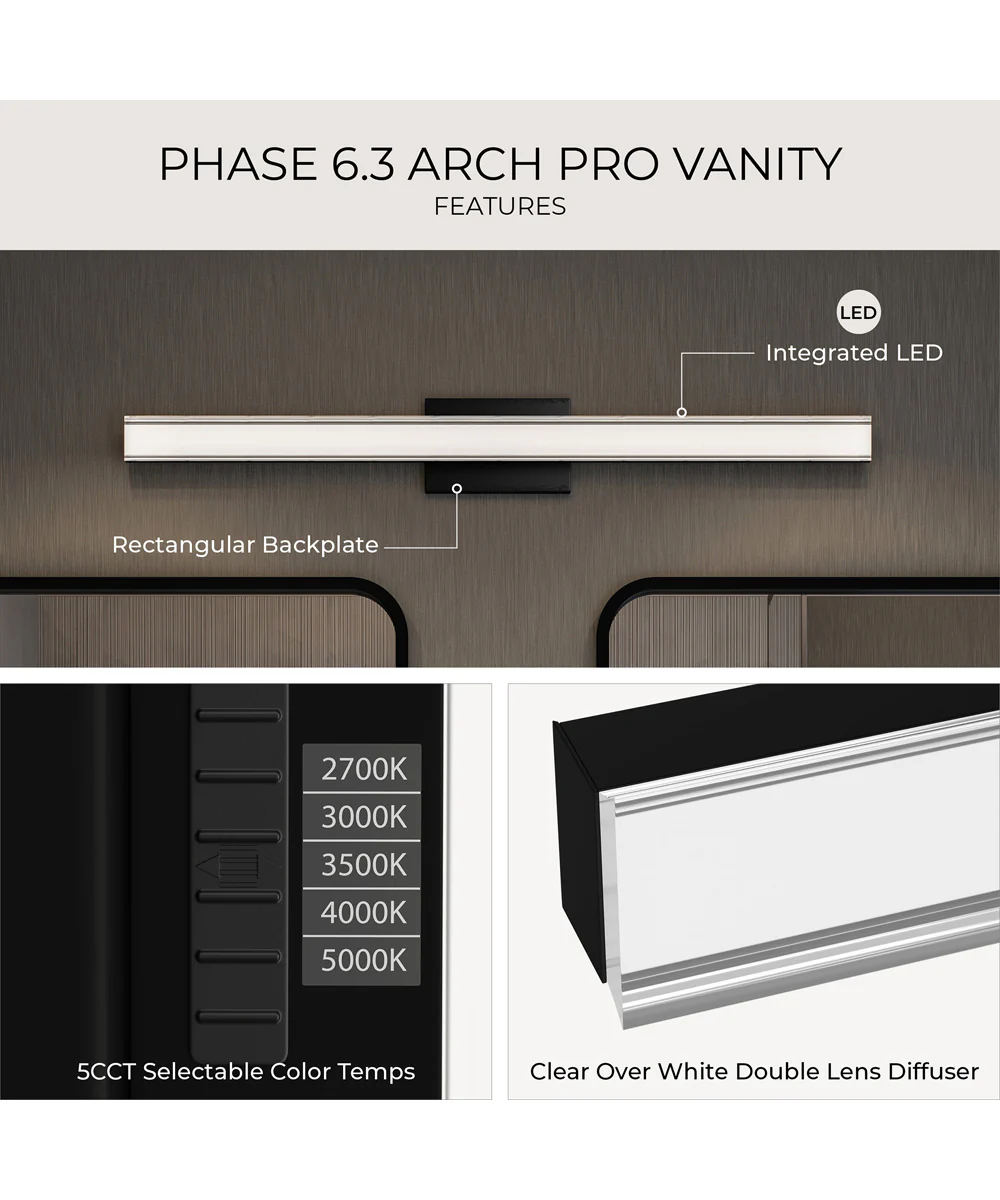 Phase 6.3 24 in. 5CCT Integrated LED Linear Vanity Light Black - Image 11