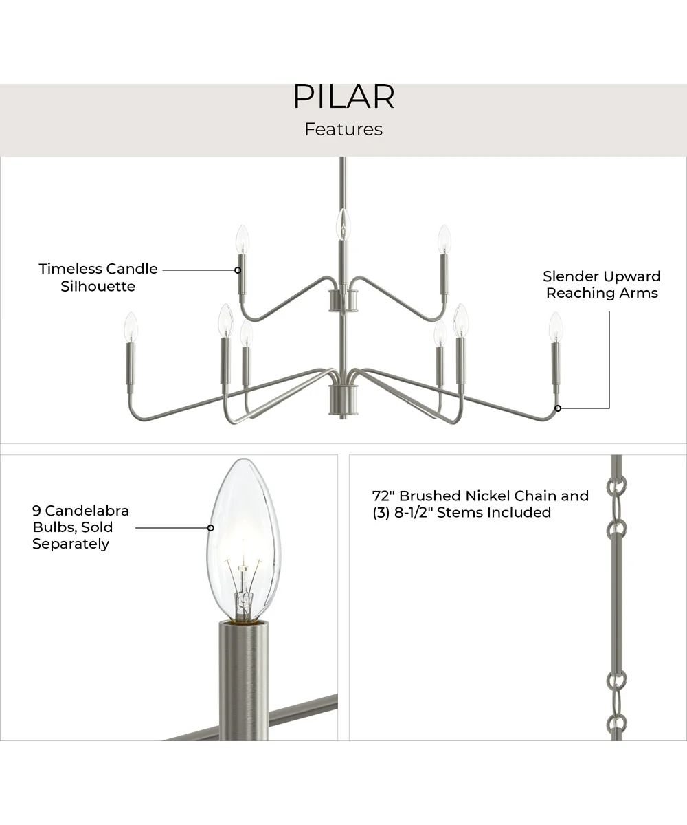 Pilar Two-Tier 9-Light Chandelier Brushed Nickel - Image 8