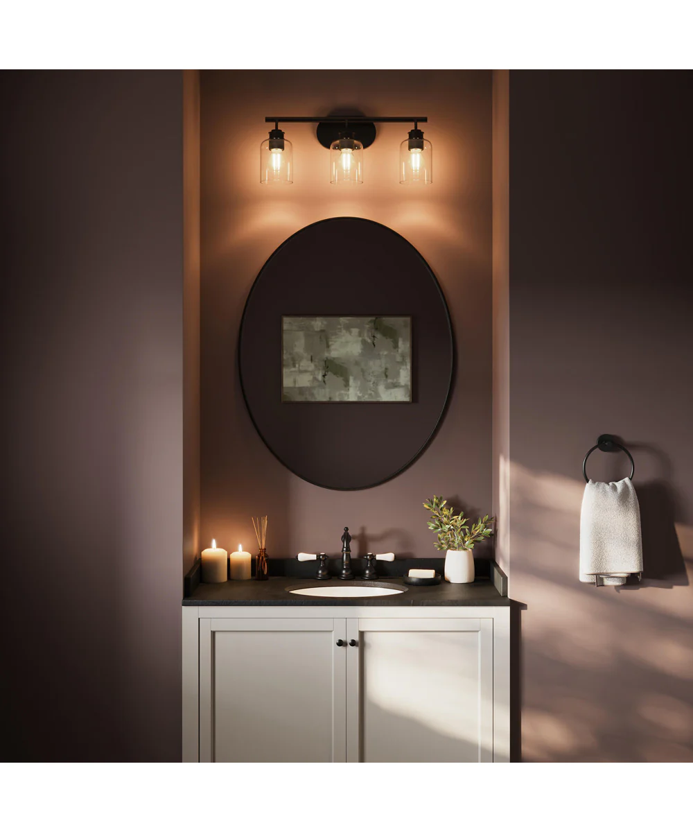 Reines 3-Light Bath Vanity with Clear Glass Shades Matte Black - Image 2
