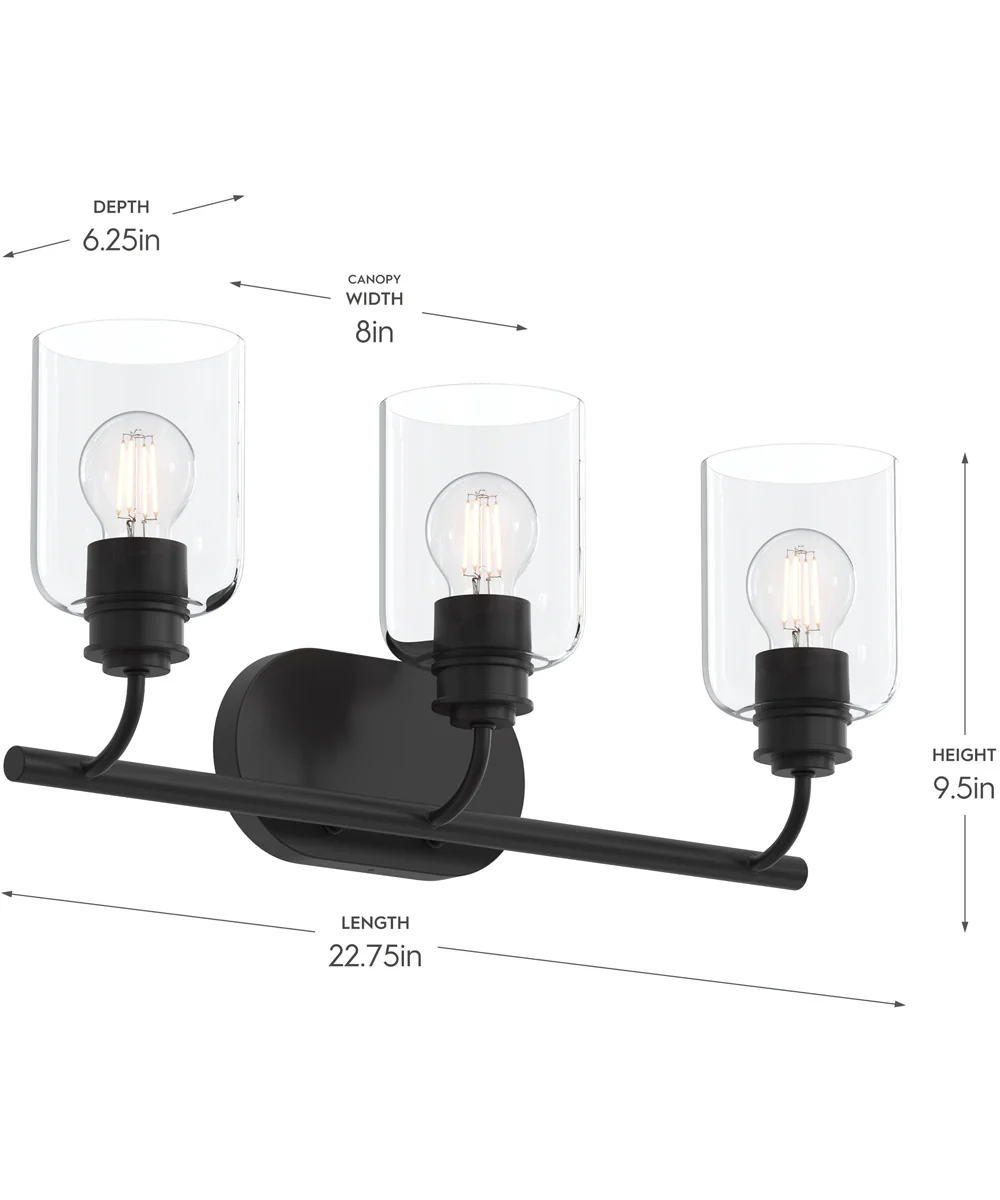 Reines 3-Light Bath Vanity with Clear Glass Shades Matte Black - Image 4