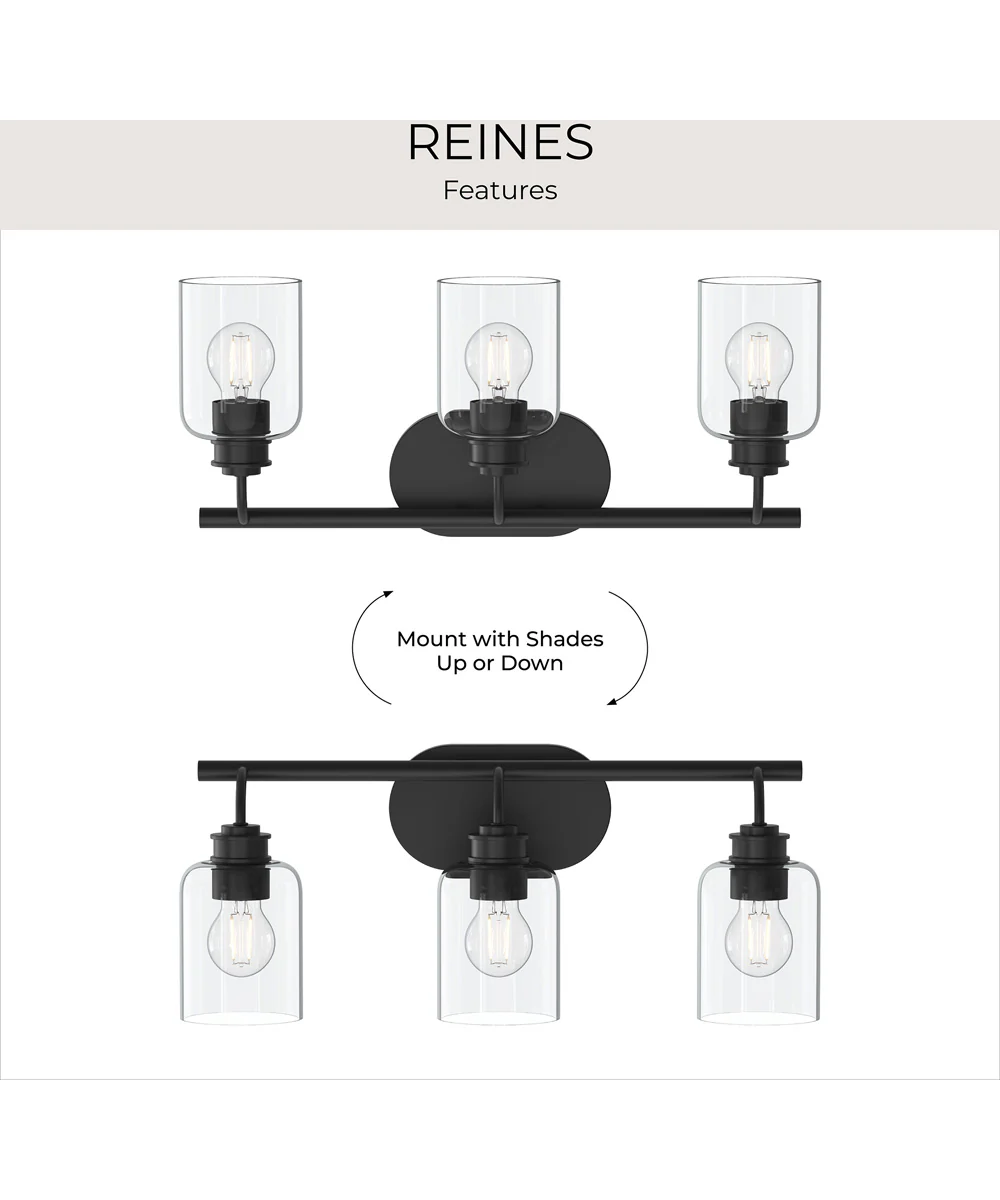Reines 3-Light Bath Vanity with Clear Glass Shades Matte Black - Image 9