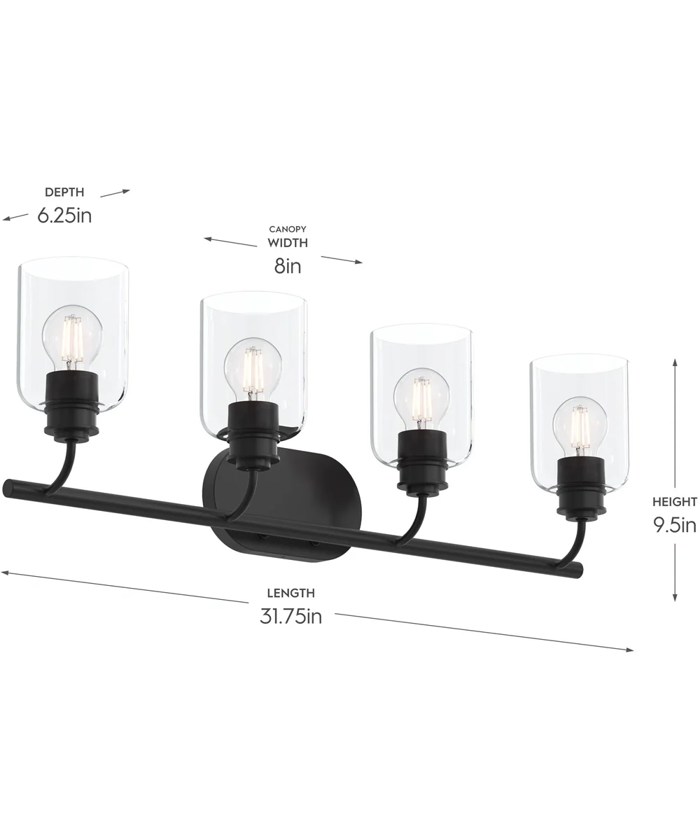 Reines 4-Light Bath Vanity with Clear Glass Shades Matte Black - Image 4