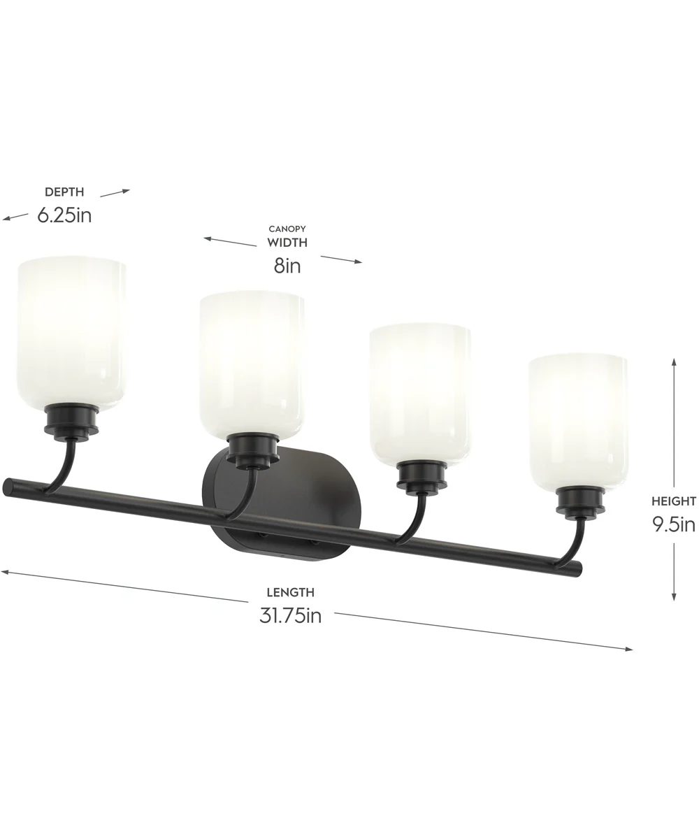 Reines 4-Light Bath Vanity with Opal Glass Shades Matte Black - Image 4