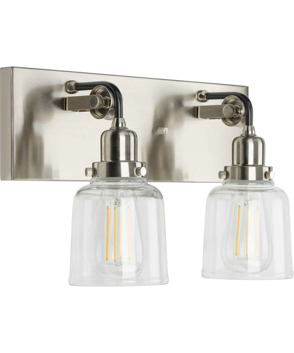 Rushton 2-Light Clear Glass Farmhouse Bath Vanity Light Brushed Nickel - Image 4
