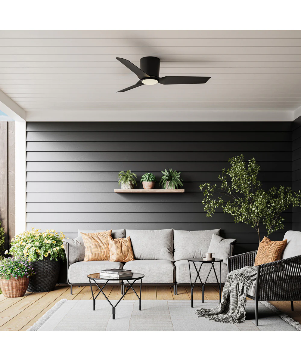 Rynn 48-in. 3-Blade Flush Mount Modern LED Ceiling Fan Matte Black - Image 2