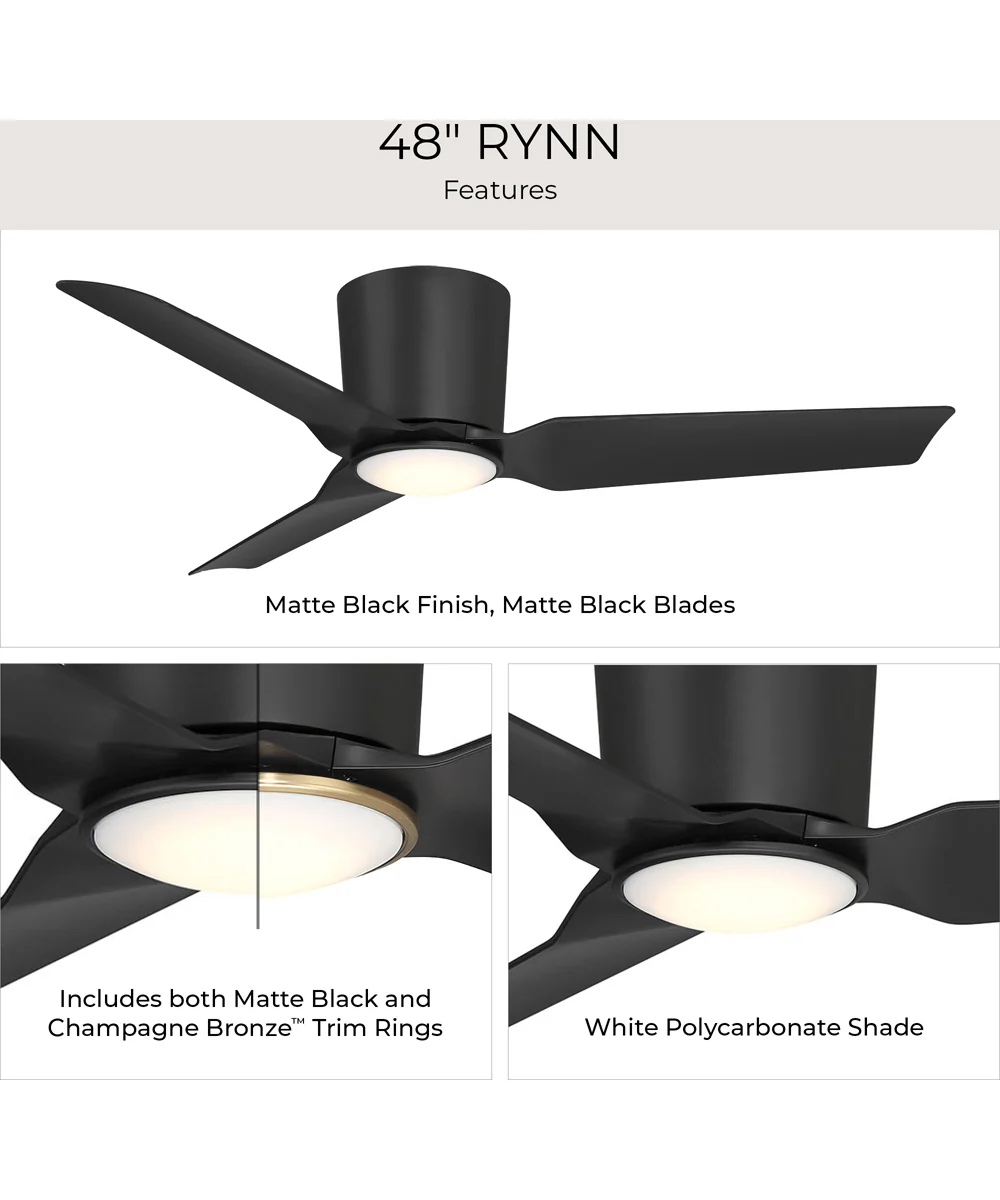 Rynn 48-in. 3-Blade Flush Mount Modern LED Ceiling Fan Matte Black - Image 9
