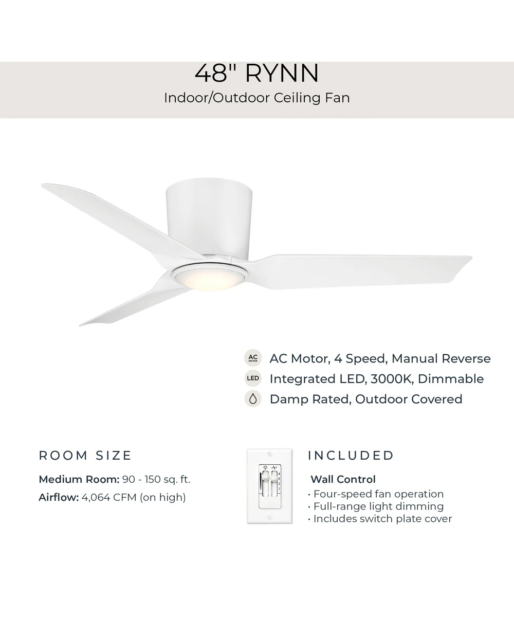 Rynn 48-in. 3-Blade Flush Mount Modern LED Ceiling Fan Matte White - Image 8