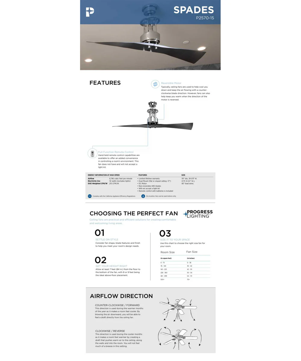 Spades 56" Two Blade Ceiling Fan Polished Chrome - Image 4