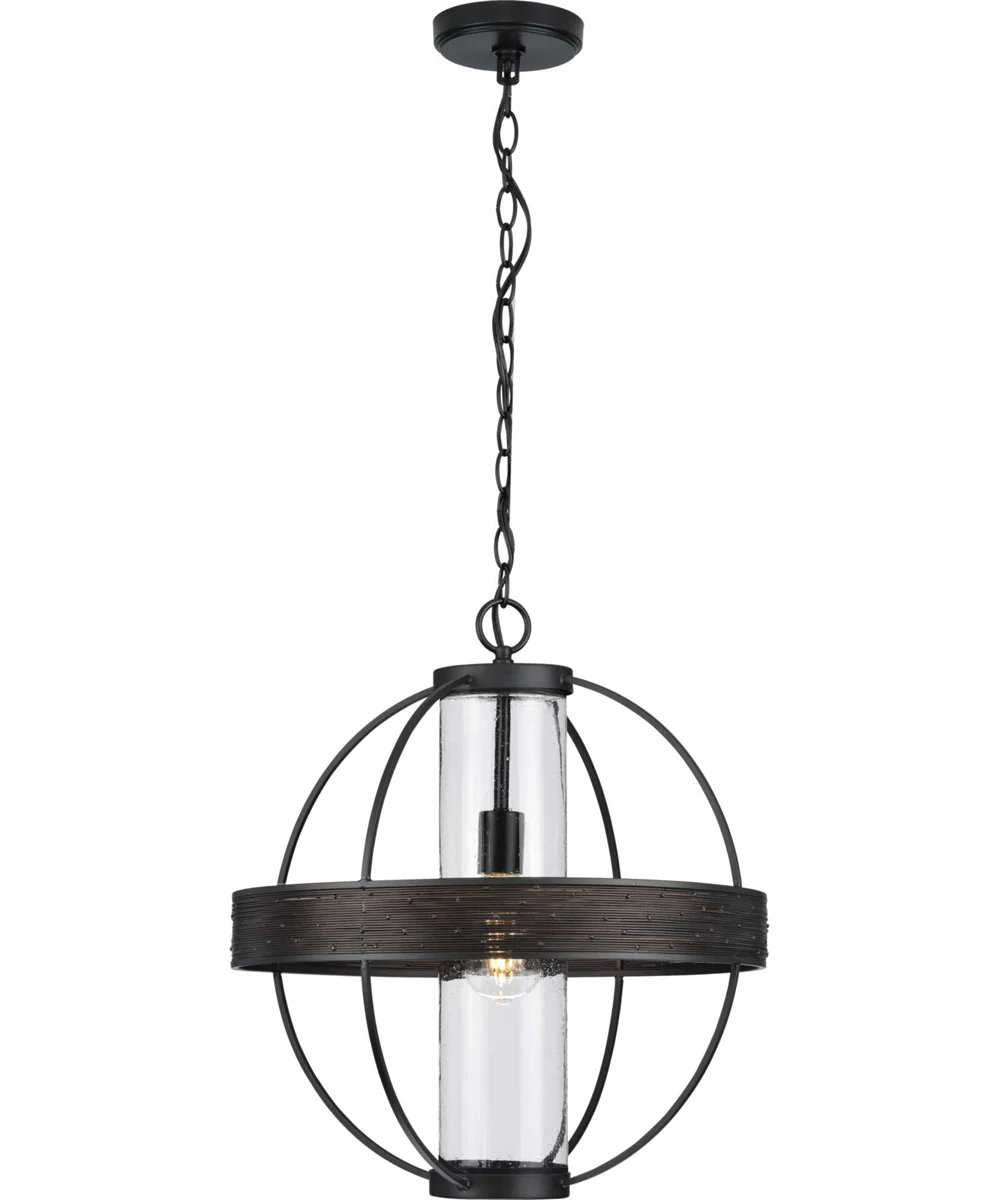 Terrace 1-Light Clear Seeded Glass Global Outdoor Hanging Light Matte Black - Image 4