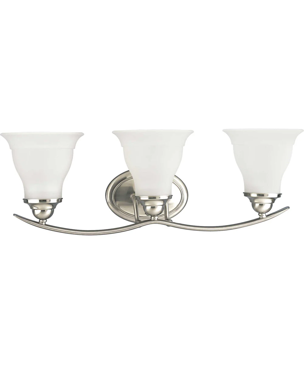 Trinity 3-Light Etched Glass Traditional Bath Vanity Light Brushed Nickel