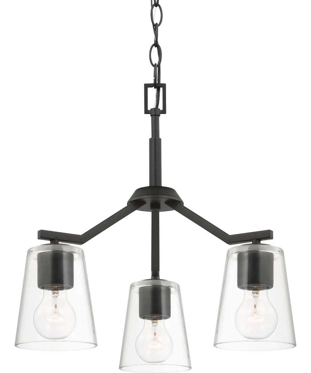 Vertex 3-Light Clear Glass Convertible Chandelier Matte Black - Image 12