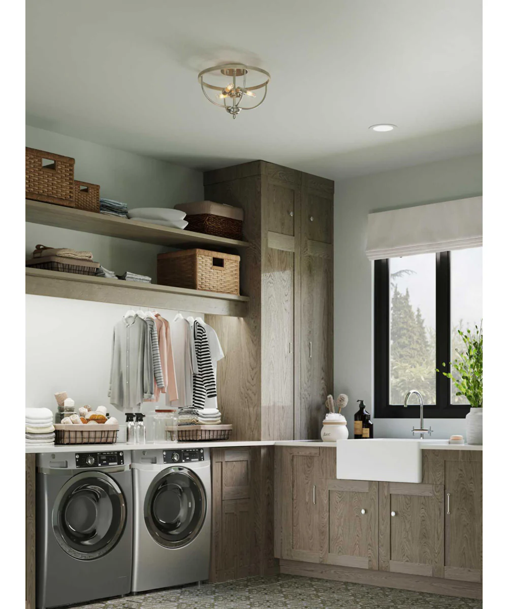 Vinings 3-Light Grey Washed Oak Flush Mount Ceiling Light Brushed Nickel - Image 2