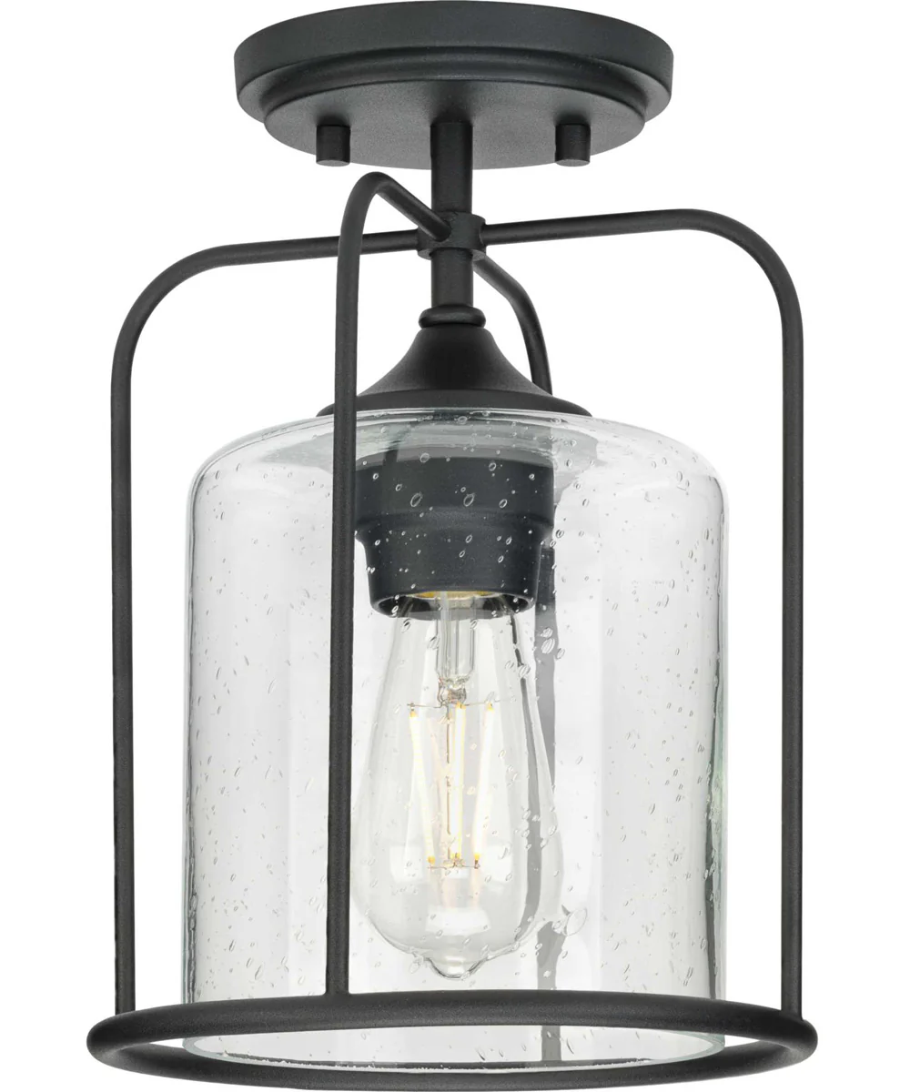 Watch Hill 1-Light Clear Seeded Glass Farmhouse Semi-Flush Light Textured Black - Image 2