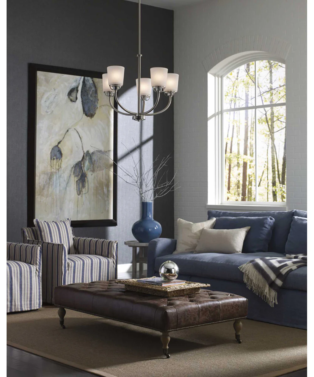 West Village 5-Light Etched Double Prismatic Glass Farmhouse Chandelier Light Brushed Nickel - Image 2
