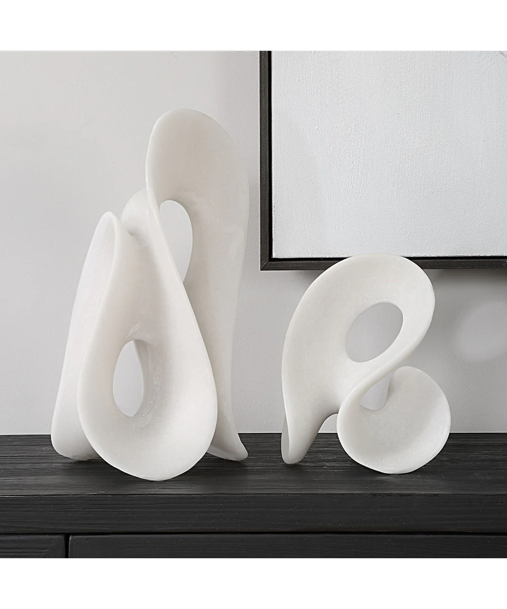 Silent Wave White Sculptures Set of 2 - Image 3