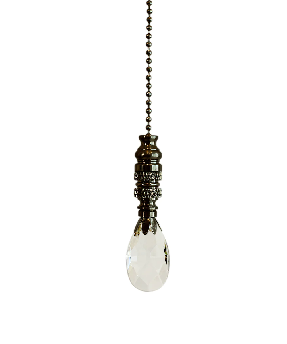 Stephanov Crystal Small Teardrop Ceiling Fan Pull, 2.5"h with 12" Nickel Brass Chain