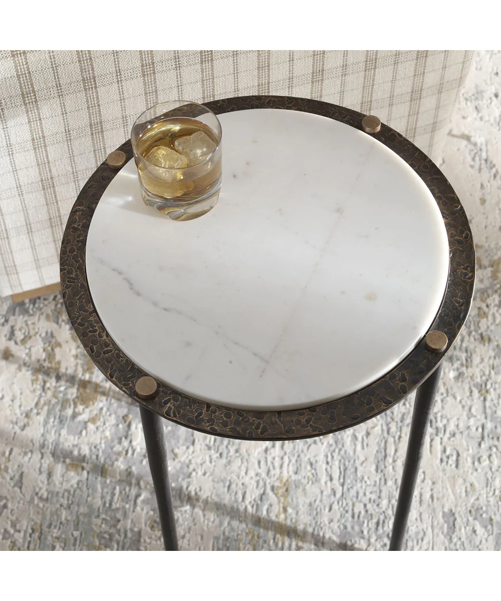 Wren Round White Marble Accent Table - Image 5